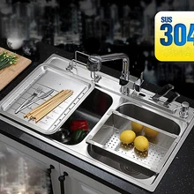 Кухонная раковина из нержавеющей стали Undermount с горячим и холодным басом выдвижной кран нож блок доска для еды двойной корыто сосуд набор