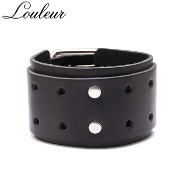 

Louleur New Fashion Casual Gothic Hollow Punk Rivet Buckle Belt Leather Bracelets For Women Men Charm Wristband Wrap Bangles