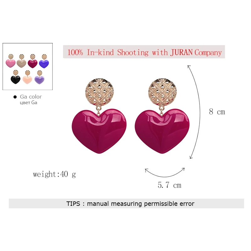 JURAN ZA Новое поступление серьги с большим розовым сердцем для женщин винтажные геометрические массивные висячие серьги Boho Ethinc ювелирные изделия
