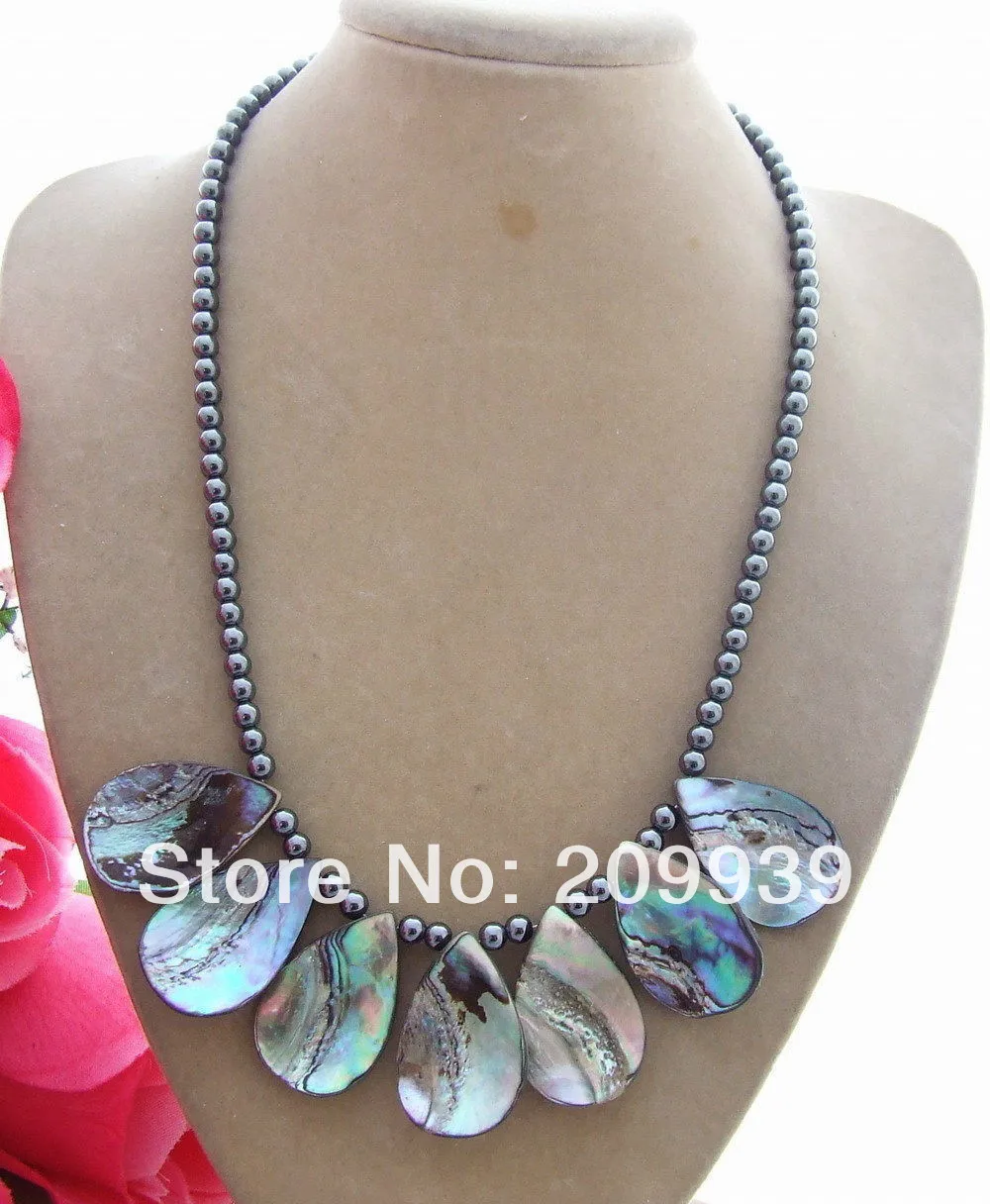 

huij 003513 Hematite&Abalone Shell Necklace