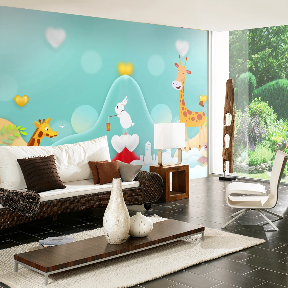 Custom 3d wallpaper modern minimalist cartoon rabbit children's room wall - silk waterproof material Custom 3d wallpaper modern minimalist cartoon rabbit children's room wall - silk waterproof material