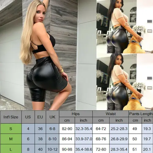 Hot Sexy Women Shorts Skinny Stretchy PU Leather High Waist Female Solid Color Push Up Short Plus Size S-L