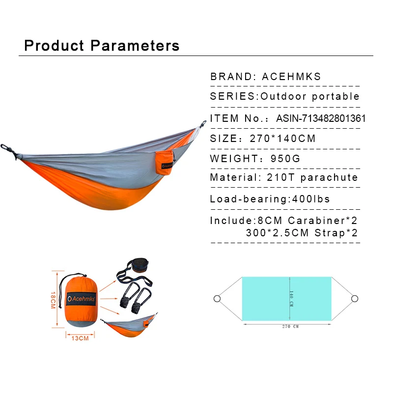 Гамак acehmks портативный складной Сверхлегкий нейлоновый походный гамак с парашютом, садовые качели, разные цвета, с 2 бретелями для деревьев, один