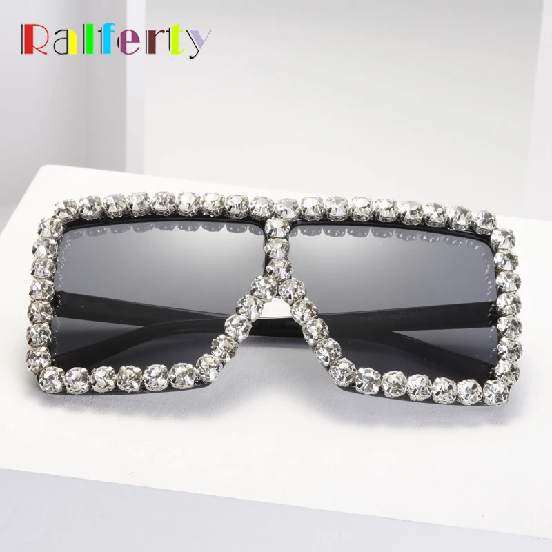 

Ralferty Oversized Diamond Crystal Sunglasses Women Luxury Square Pink Yellow Sun Glasses Rhinestone Eyewear Accessories G04