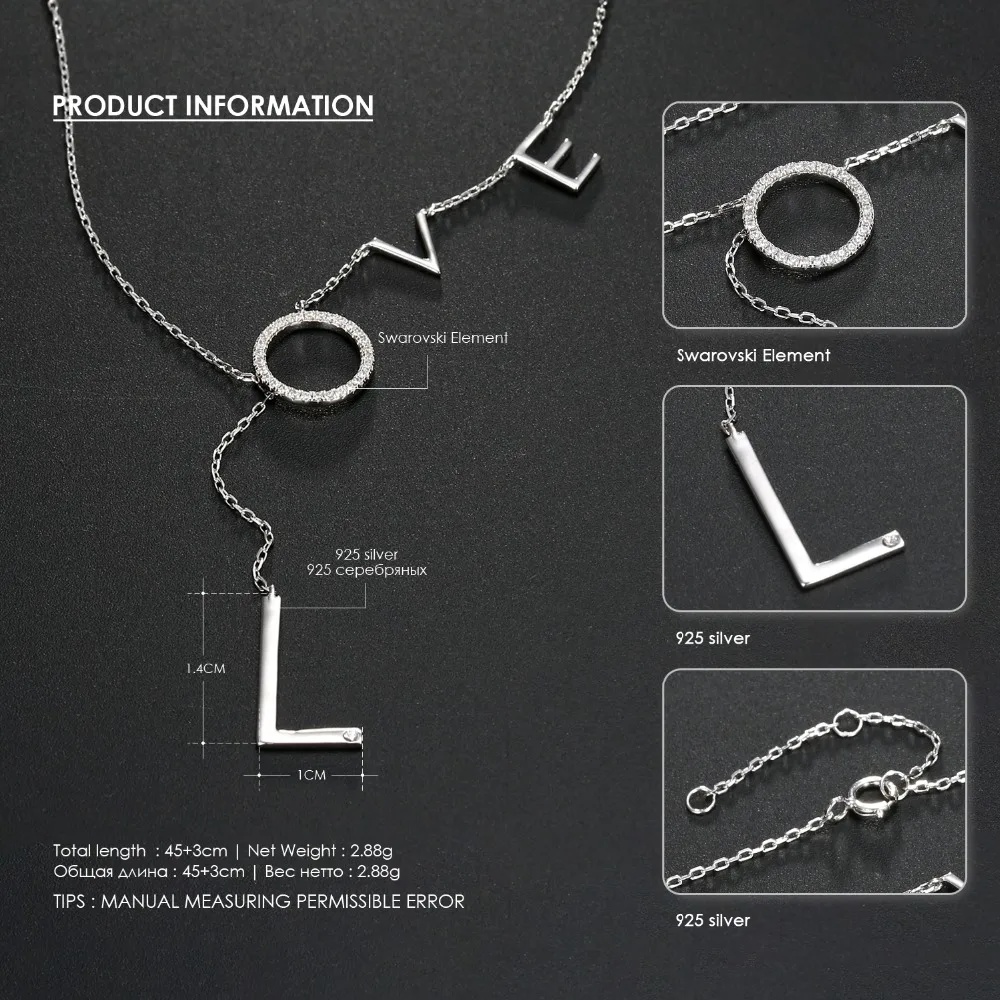 e Manco Trendy Fashion 925 Sterling Silver Pendant Necklace Love Letter Collar Chain Statement For Women|Ожерелья| |