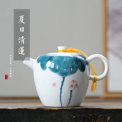 

Ceramic Teapot Underglaze Color Hand-painted White Flter Tea Hand-held Pot Kung Fu Black Tea Jin Jun Mei Teaware Free Shipping