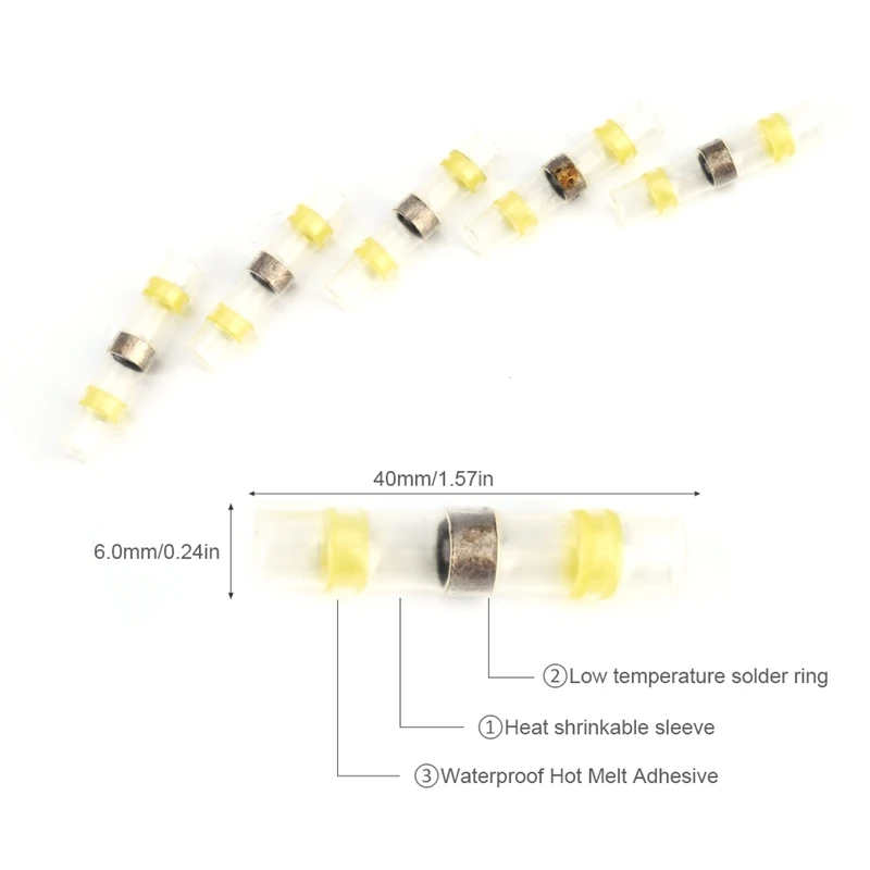  100PCS Waterproof Heat Shrink Butt Wire Connectors Solder Connectors  Assorted Set  Used For Sealing And Soldering Cables  (7)