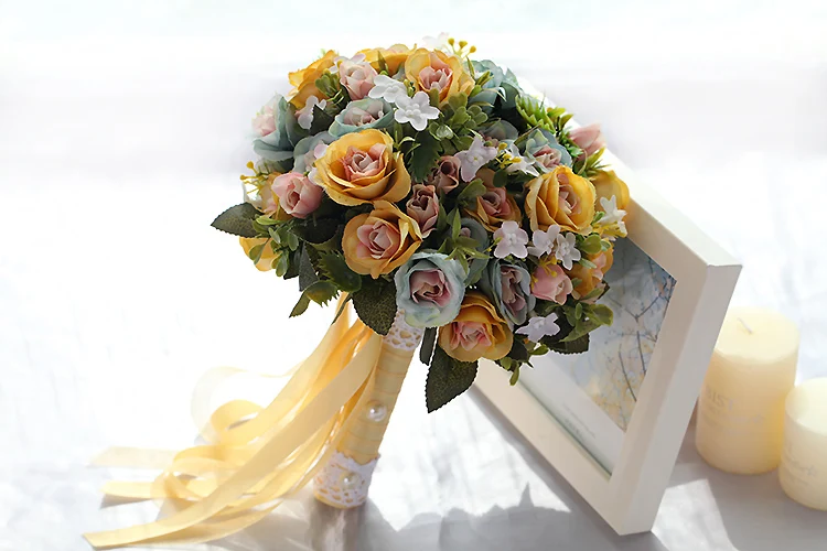 Розово-белый/синий, платье подружки невесты, Свадебный букет невесты романтический свадебный букет цветов Свадебные аксессуары для невест