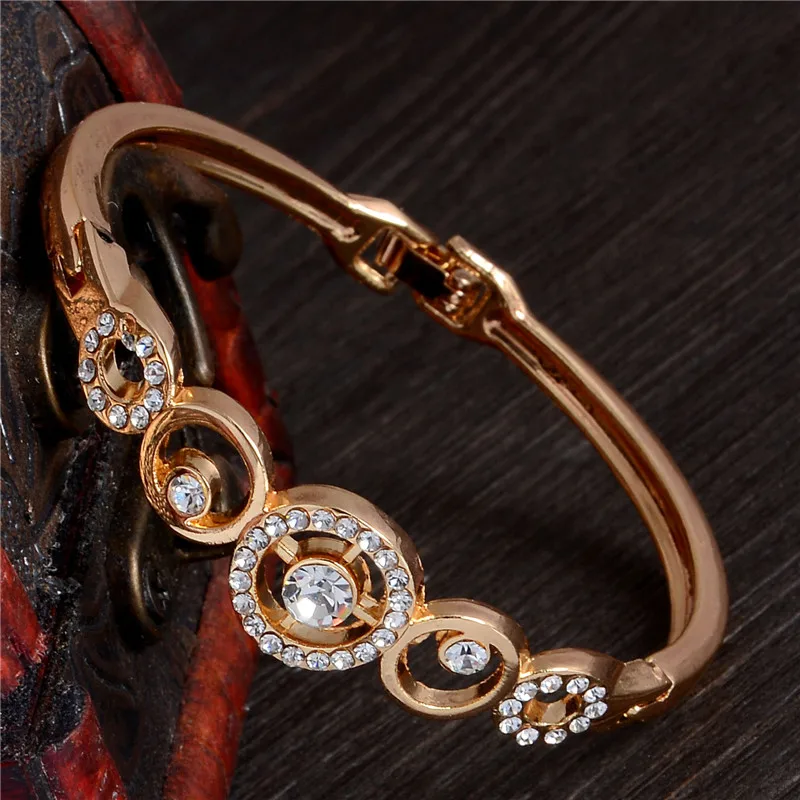 SHUANGR, дизайн, розовое золото, цвет, австрийский кристалл, 5 круглых кругов, стразы, женский браслет, браслеты, подарок на Рождество