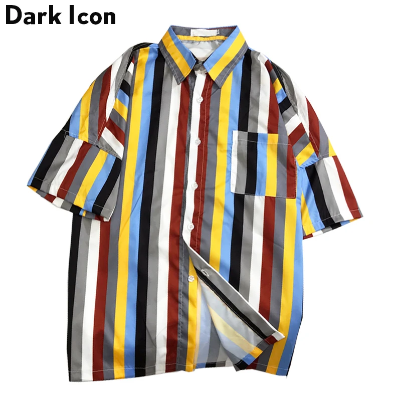 Camisas de rayas de color Dark Icon, camisas Retro de cuello vuelto para hombres, camiseta de Hop para hombre|Camisas informales| - AliExpress