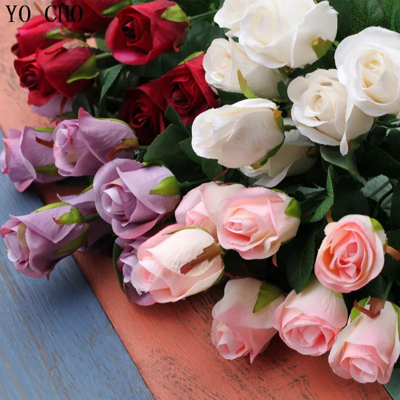 

YO CHO Artificial silk 1 Bunch French Rose Floral Bouquet Fake Flower Arrange Table Wedding Home Decor Party accessory Flores