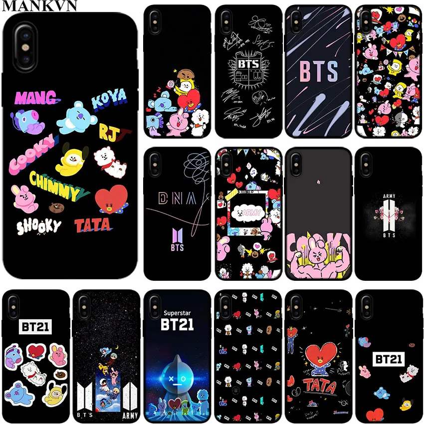 

Love Yourself Bangtan BT21 Black Silicone phone Cases for Apple iPhone 6 6S 7 8 Plus X XR XS MAX 5S SE Soft TPU case cover