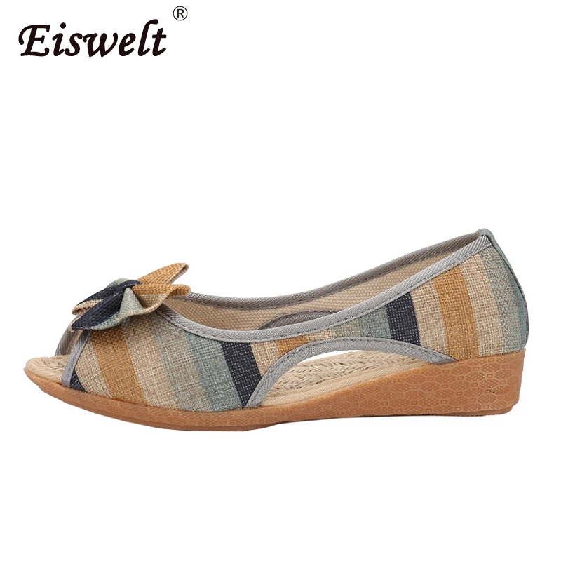 

EISWELT Summer Spring Fashion Women Sandals Casual Ladies Peep Toe Slip on Women Shoes Gingham Casual Wedges Women Sandals