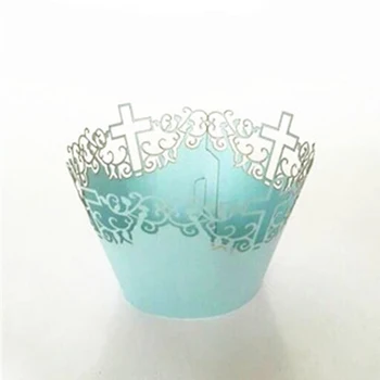 

First Holy Communion Laser cut mixture colors Cross Baptism cupcake wrapper