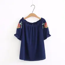 Женская футболка с вышивкой больших размеров, белые, темно-синие и желтые футболки женская блузка, футболка Летняя футболка femme 5XL