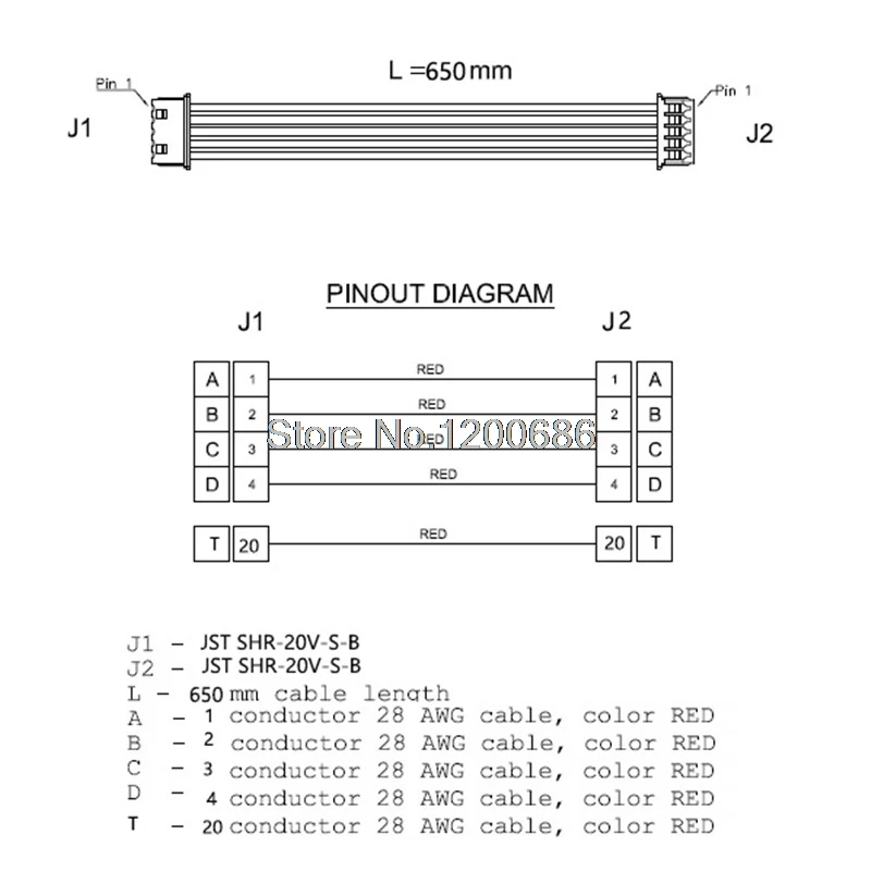 JST SHR 20V S B 20 контактный штекер мини разъем Micro Sh 1 0 Jst кабель 650 мм|Соединители| |