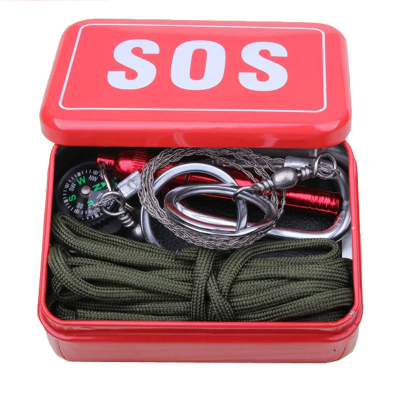 

Outdoor equipment with paracord for emergency Carabiner survival box SOS Camping Hiking saw/fire tools,Camping Hiking saw/fire