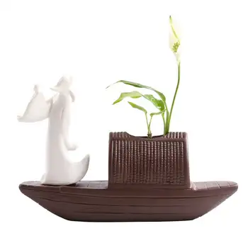 

Ceramic Chinese Poet Boat Vase Hydroponic Flower Pot Home Decor TB Sale