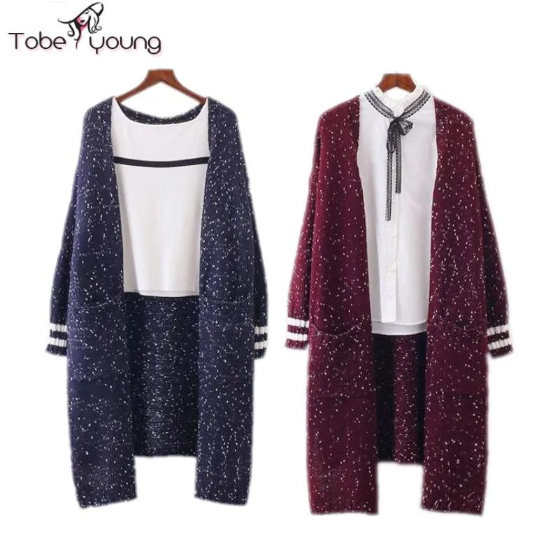 2016 Women Autumn Dots Cardigan Sweater Coat Knitted Long Sleeve Thicken Warm Irregular Loose Jumper Winter Outwear Females