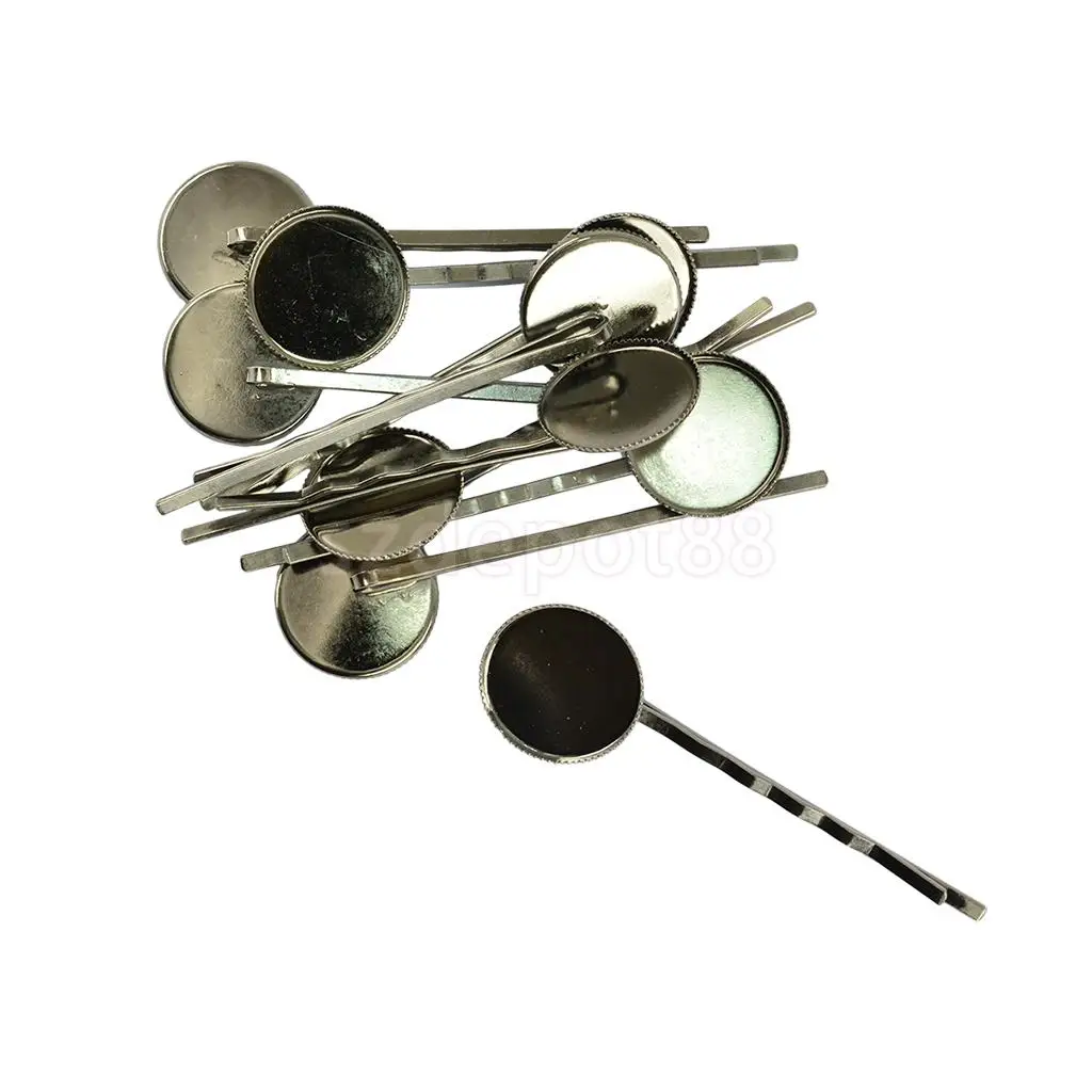 10 Pieces Vintage Brass Hair Slide with 18mm Pad Cabochon Bezel Setting Tray DIY Finding Craft 
