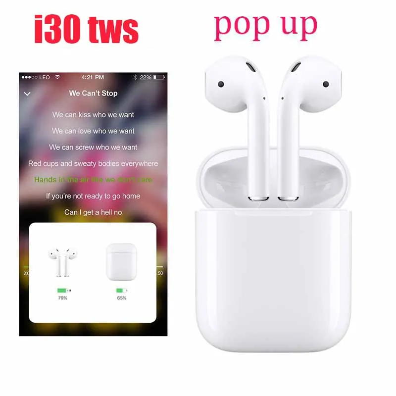 

Original i30 TWS Bluetooth 5.0 3D Wireless Touch Control Earbud 1: 1 for not AirPods earpods all cell PK i20 i60 i40 i10 i21 tws