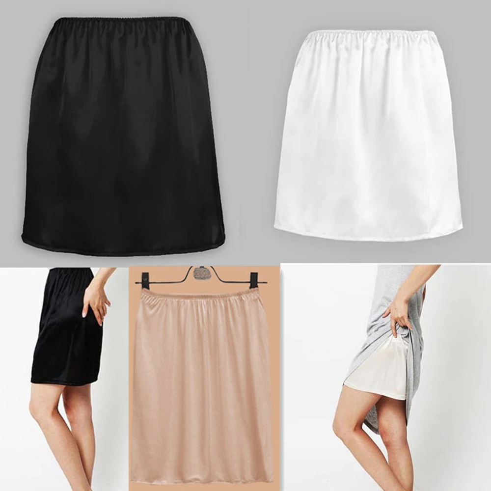 NewWomenSatinHalfSlipUnderskirtPetticoatUnderDressMiniSkirt