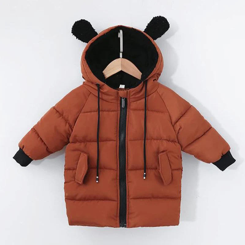 Куртка для маленьких девочек г. Осенне-зимняя куртка для девочек, пальто детская теплая верхняя одежда с капюшоном, пальто для девочек, одежда детская куртка для мальчиков - Цвет: Brown
