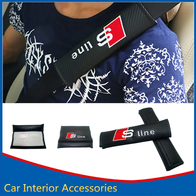 2X Black Car Carbon Fiber Seat Belt Sline Shoulders Pad Car Covers For