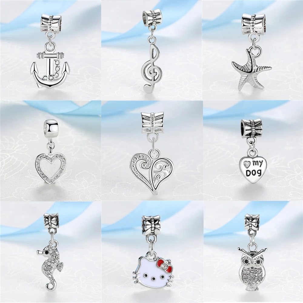 

New Silver Plated Charm Bead 31 Styles Love Clover Animal Pendant Dangle Charms Fit Pandora Bracelets Women DIY Jewelry Making