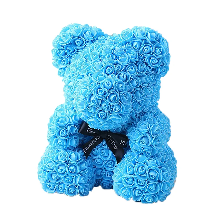blue rose bear with heart