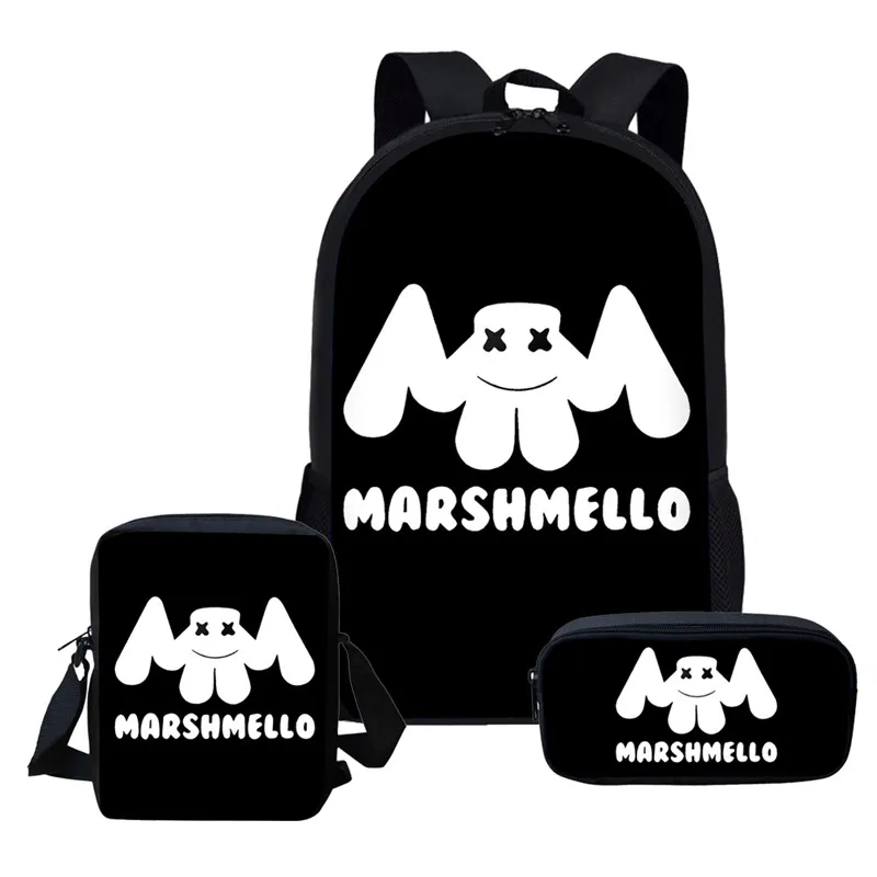 2019 الساخن بيع الأسود Marshmello طاقم حقائب مدرسية ل في سن المراهقة الفتيان الفتيات لطيف طالب الاطفال المدرسية بارد الابتدائية الأطفال الكتب هدية