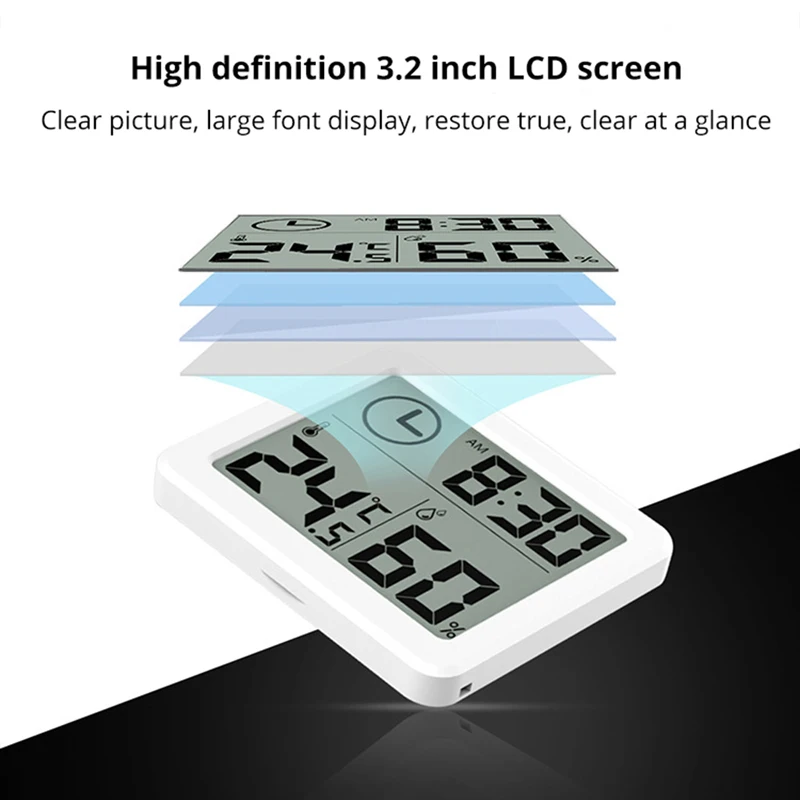 MOES Multifunction Thermometer Hygrometer Automatic Electronic display Temperature Humidity Monitor Clock 3.2 inch  LCD Screen