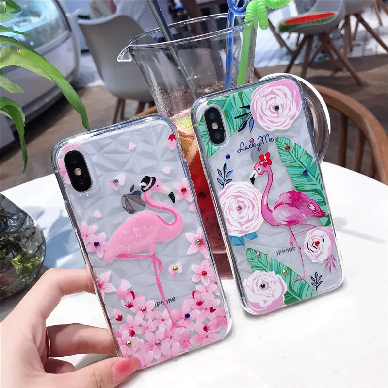 Kerzzil модный объемный Фламинго алмазный порошок чехол для iPhone X 6 7 8 Plus S плюс