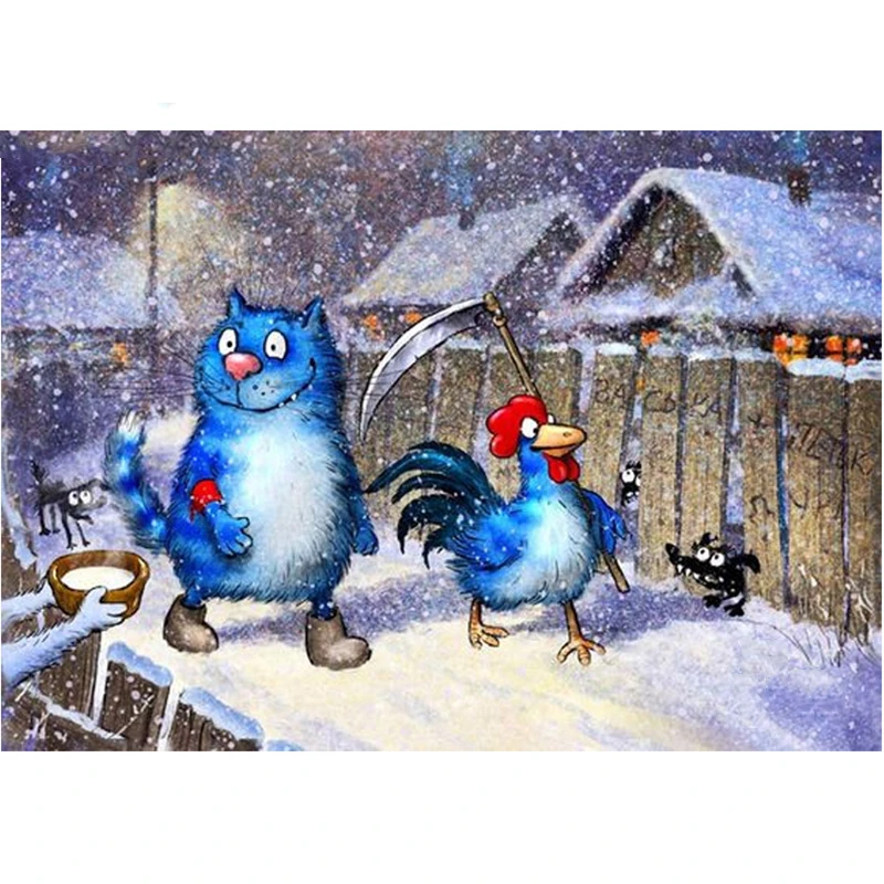 Blue cat chicken male 5D diamond mosaic square diamond embroidery needlework diamond painting cross stitch home decor crafts