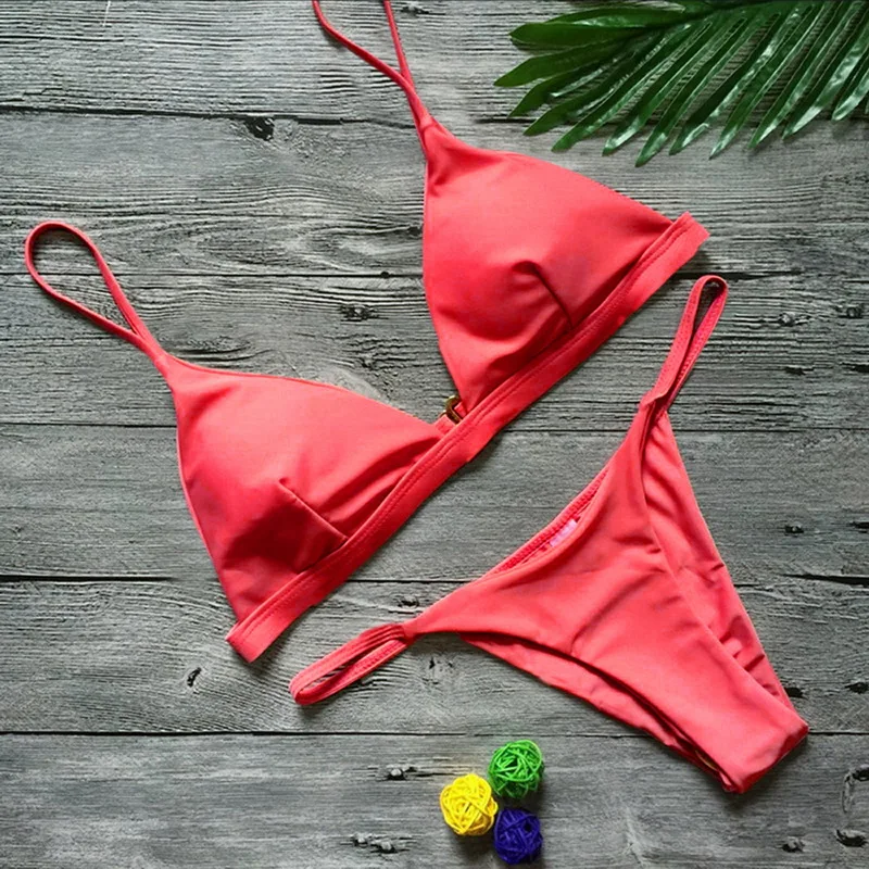 2019 женское микро-бикини, комплект для плавания с пуш-ап, однотонный пляжный купальный костюм, бразильские стринги, купальный костюм для