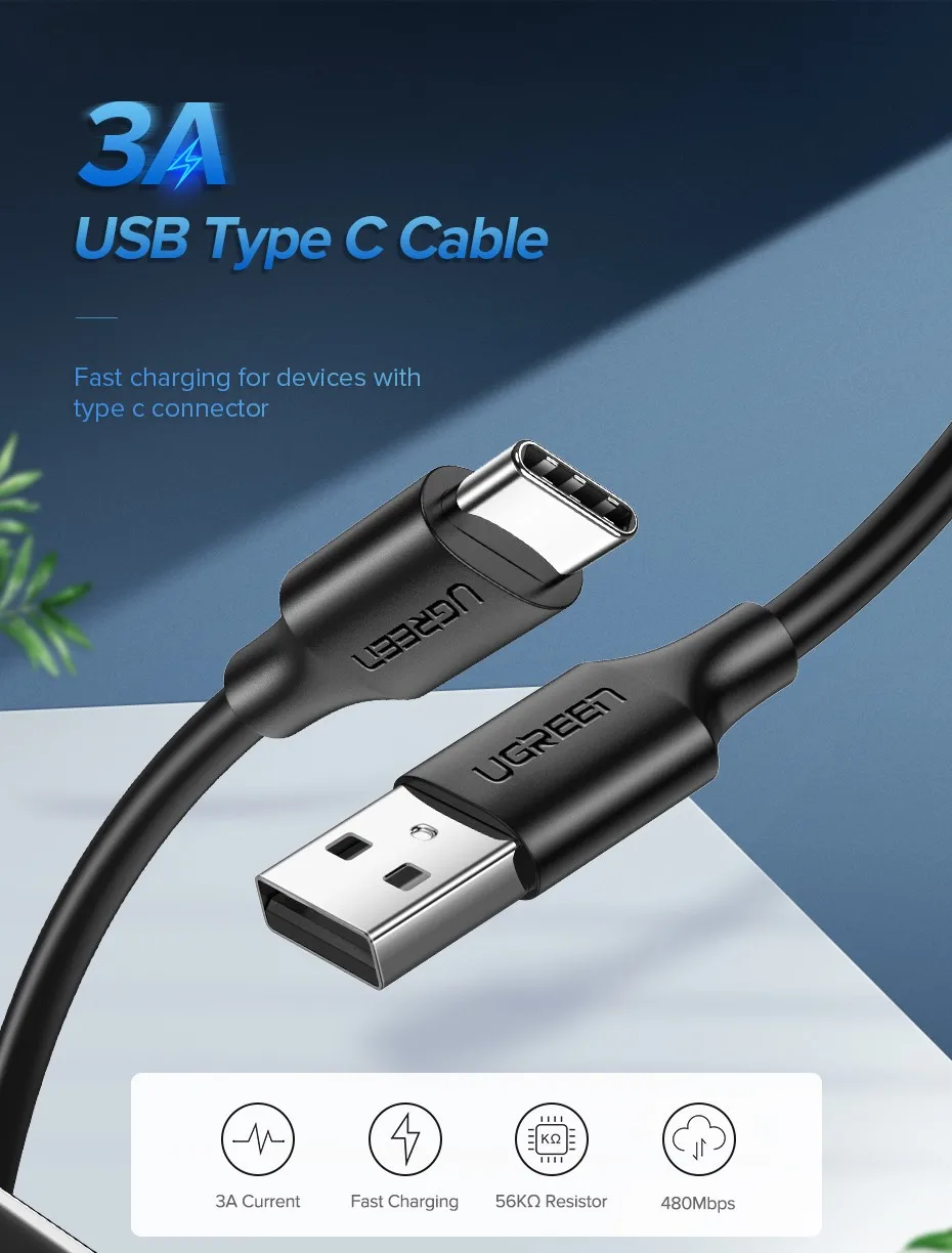 Ugreen USB Type C Кабель USB С Быстрой Зарядки Кабель для Передачи Данных Type-C USB Зарядное Устройство Кабель для NEXUS 5X, 6