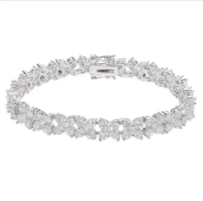 

XOWSHINE Elegant White Bracelet for Women AAA Cubic Zirconia Copper Bangle Female 11 Plated Wistband Engagement Jewelry
