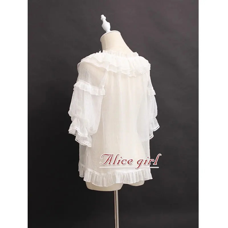 Женская прозрачная летняя блузка с коротким рукавом Лолита гофрированный топ от Alice Girl~ предзаказ