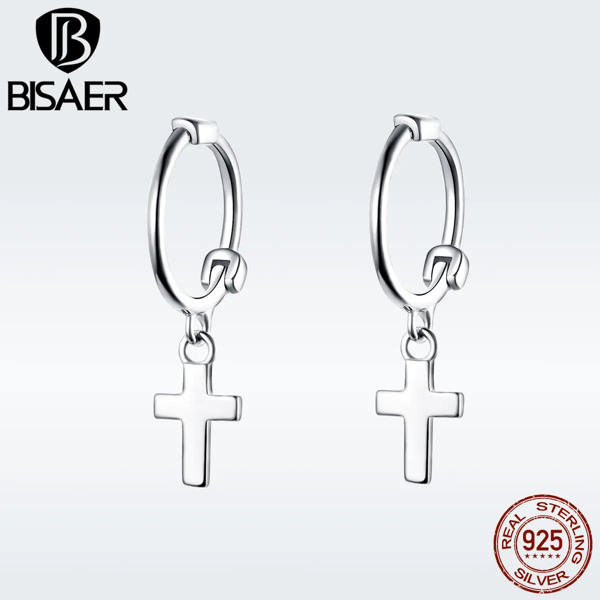

BISAER 925 Sterling Silver Cross Small Drop Earrings for Women Fashion Jewelry Bijoux Female Gifts Korean Jewelry GXE547