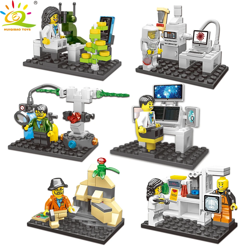 

HUIQIBAO TOYS 6PCS Scientist research team Building Blocks For Children Compatible Military Soldier Figures Bricks set