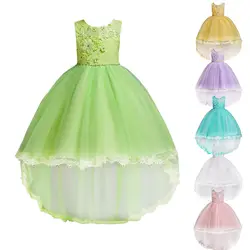 Для детей платье для девочек сетки без рукавов круглый вырез горловины принцессы для производительности вечерние свадебные FJ88