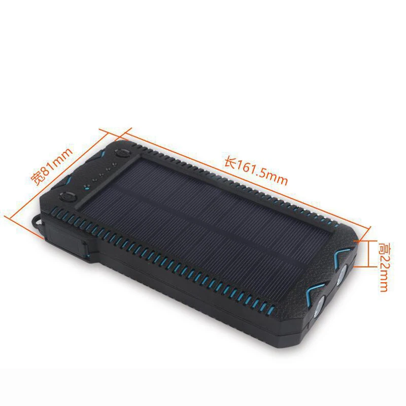 Высокая емкость 15000 мАч Солнечный внешний аккумулятор Двойной USB внешний аккумулятор зарядное устройство водонепроницаемый перезаряжаемый мобильный аккумулятор