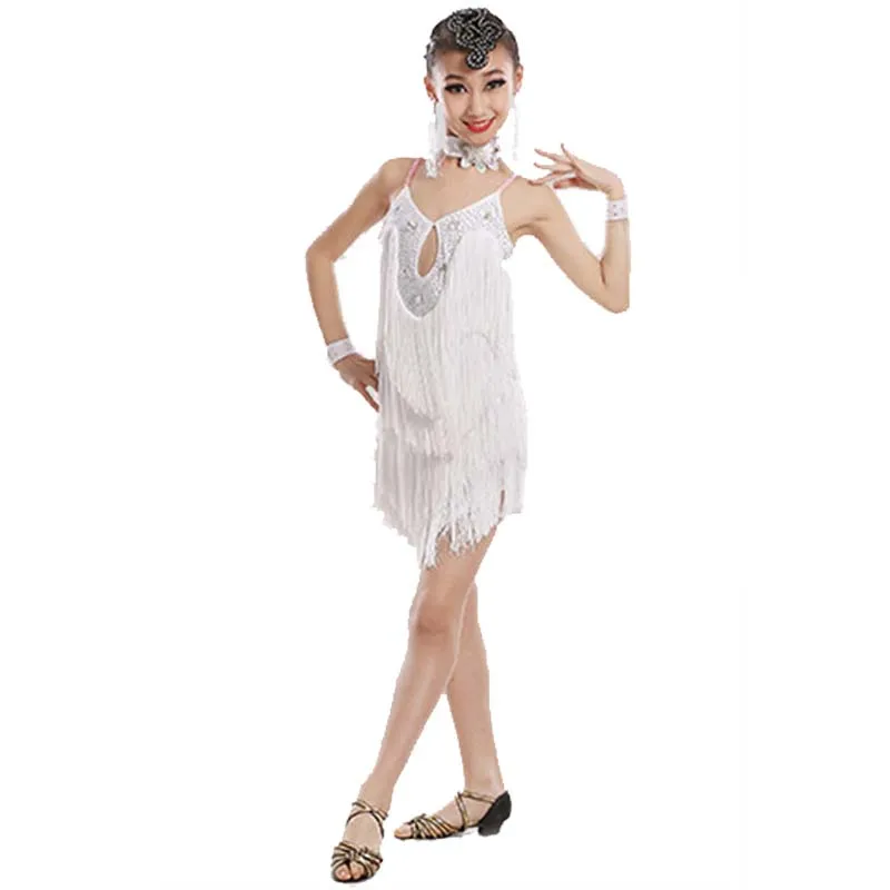 

2019 Girls Latin Fringe Dress Sexy Ballroom Latin Salsa Dance Dress Clothes Samba Dance Costume Kids Child Latin Dance Dress