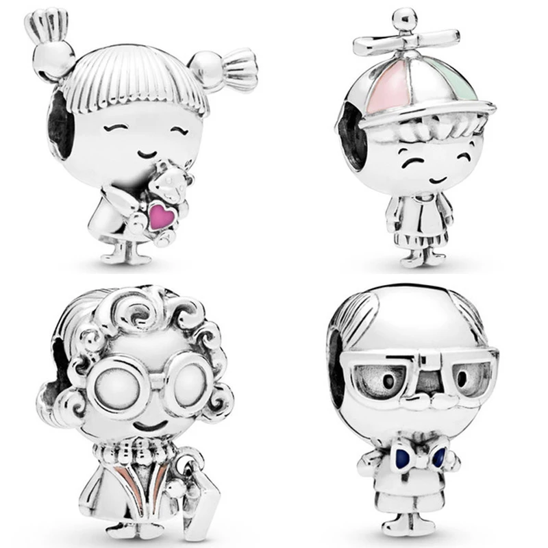 

Free Shipping 925 Sterling Silver Beads Pigtails Girl Propeller Hat Boy Grandma Grandpa Charm Fit Pandora Bracelet DIY Jewelry