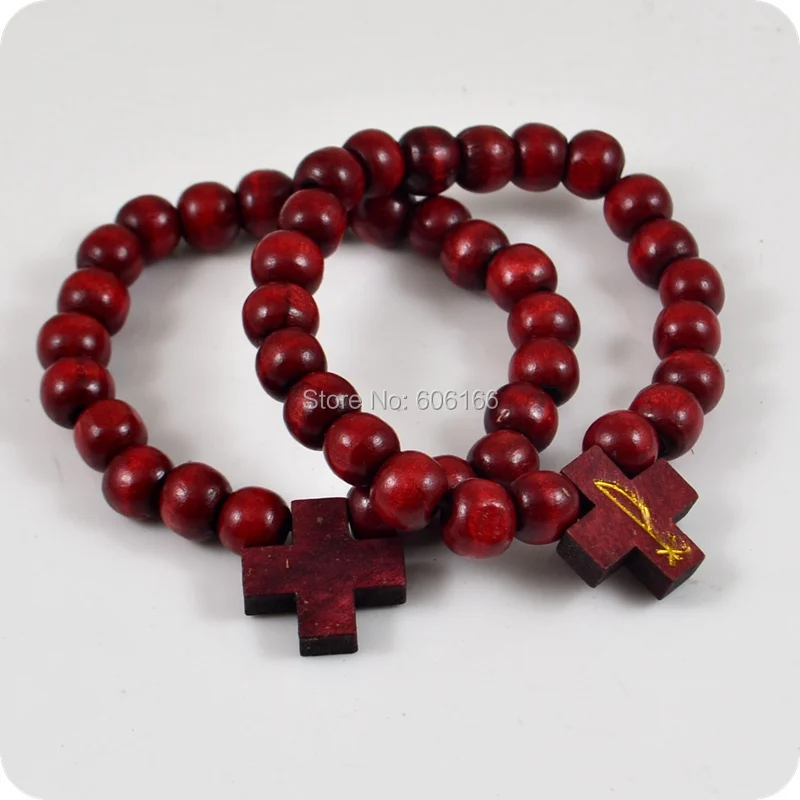 12x Red Labarum The Chiro Cross Wood Charm Bracelets Catholic Christian Orthodox Fashion