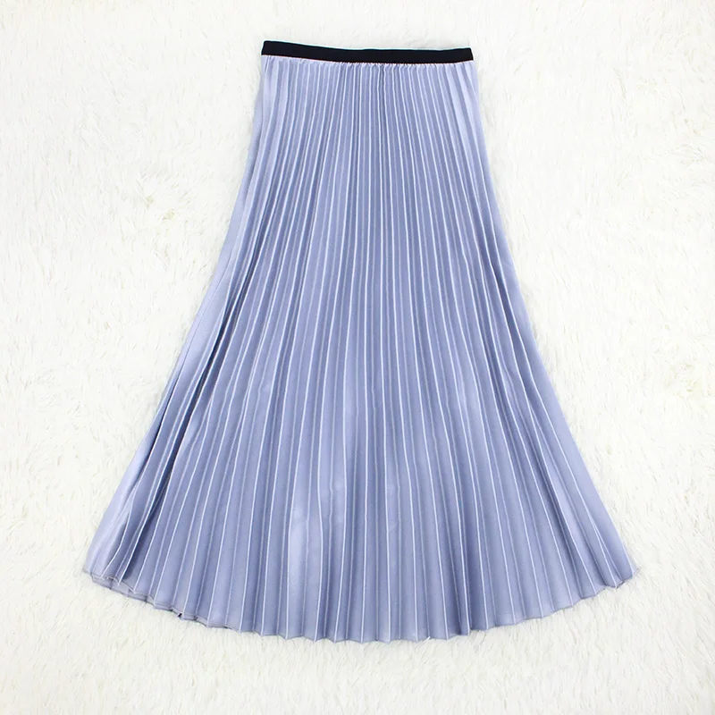Летняя женская юбка плиссированная металлическая однотонная длинная юбка миди с высокой талией А-силуэта Saia Faldas Mujer Moda - Цвет: gray