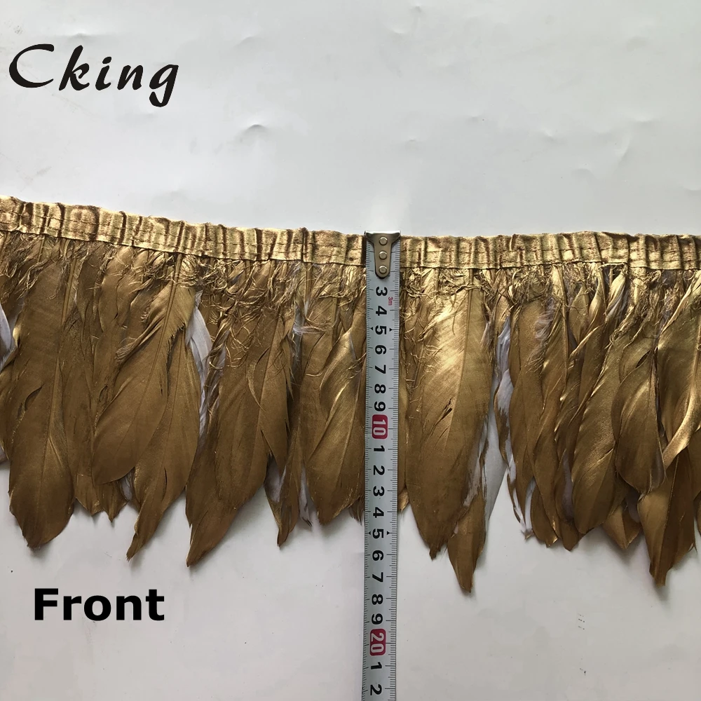 Отделка из гусиных перьев 10 ярдов золотых гусиных перьев 15-20 см ленты с бахромой для платья юбка Ткань Пояс декоративная одежда