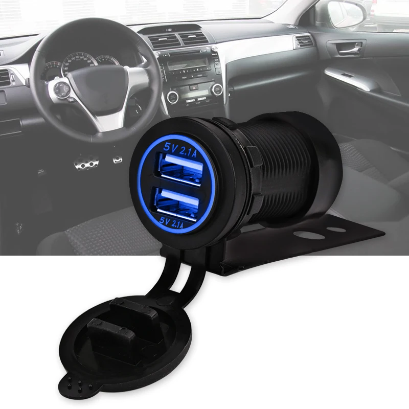 Waterproof Universal USB Car Charger Socket 3.1A 12V Dual USB Auto