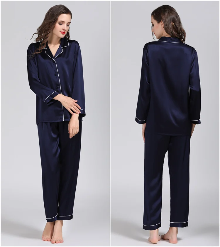Goedkoop 100% Pure Zijde vrouwen Klassieke Pyjama Set Nachtkleding Nachtjapon M L XL YM007