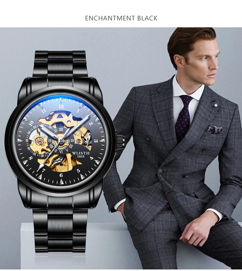 

Relogio Automatico Mechanical Watches Men Business Black Hollow Skeleton Watch Waterproof Mens Luxury Brand Male Clock Gift 2018